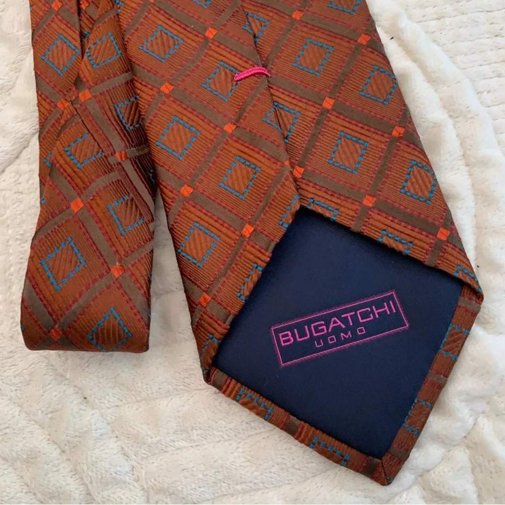 Bugatchi Patterned Brown and Blue Silk Tie